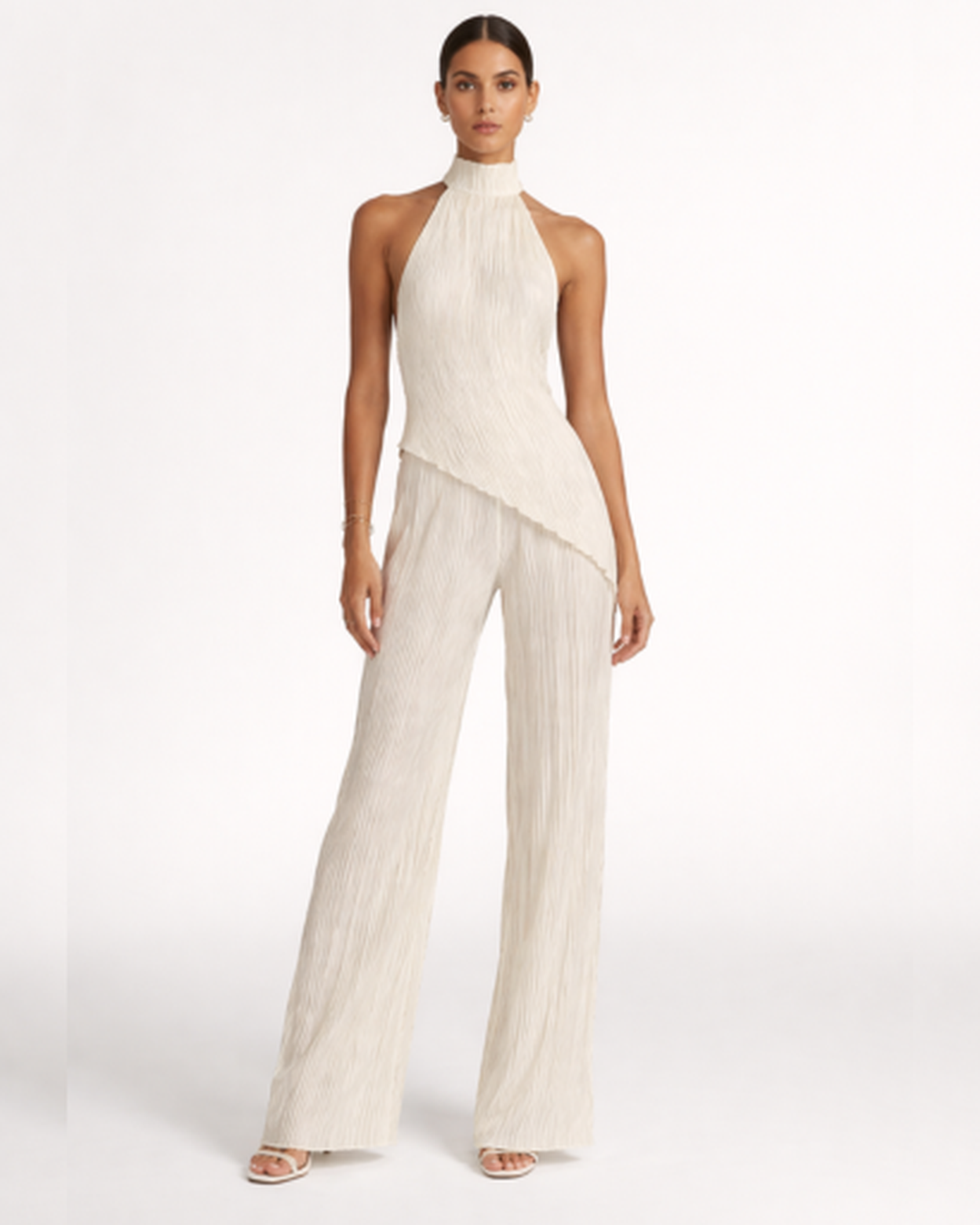 Combinaison plissée femme – élégance fluide à dos nu et jambes larges | jumpsuit deux pièces effet lin