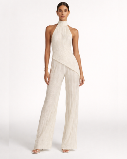 Combinaison plissée femme – élégance fluide à dos nu et jambes larges | jumpsuit deux pièces effet lin