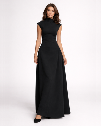 Robe longue femme – silhouette cintrée et col montant élégant | robe maxi évasée