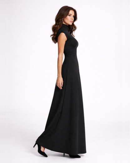 Robe longue femme – silhouette cintrée et col montant élégant | robe maxi évasée