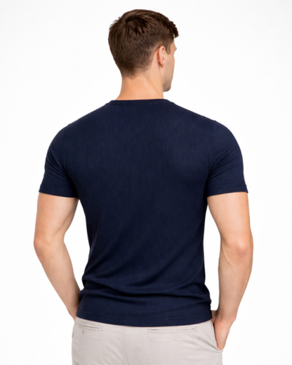 T-Shirt Col Tunisien Homme Côtelé – Coupe Ajustée & Matière Douce | Style Casual Estival