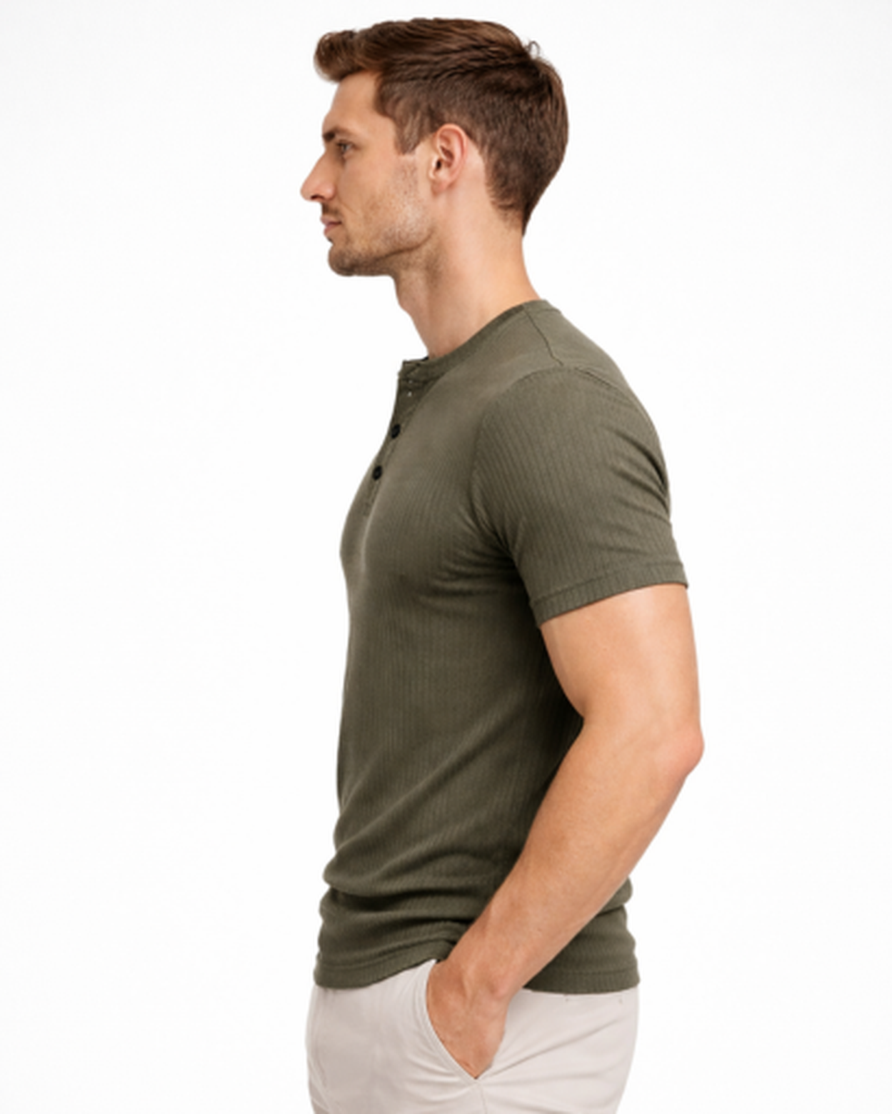 T-Shirt Col Tunisien Homme Côtelé – Coupe Ajustée & Matière Douce | Style Casual Estival