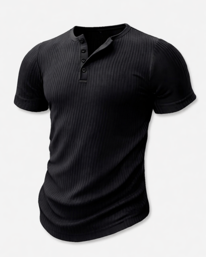 t-shirt homme col tunisien côtelé, détail matière