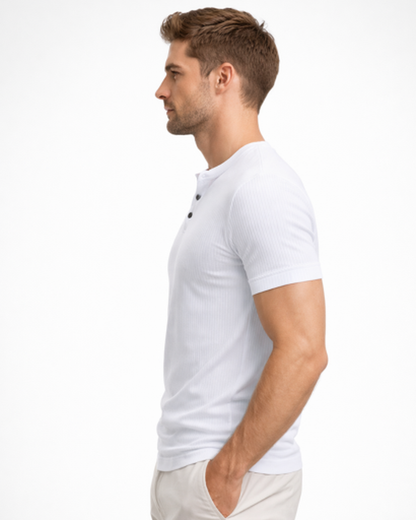 T-Shirt Col Tunisien Homme Côtelé – Coupe Ajustée & Matière Douce | Style Casual Estival