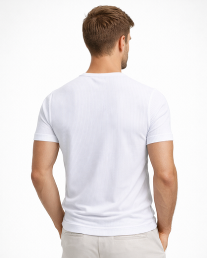 T-Shirt Col Tunisien Homme Côtelé – Coupe Ajustée & Matière Douce | Style Casual Estival