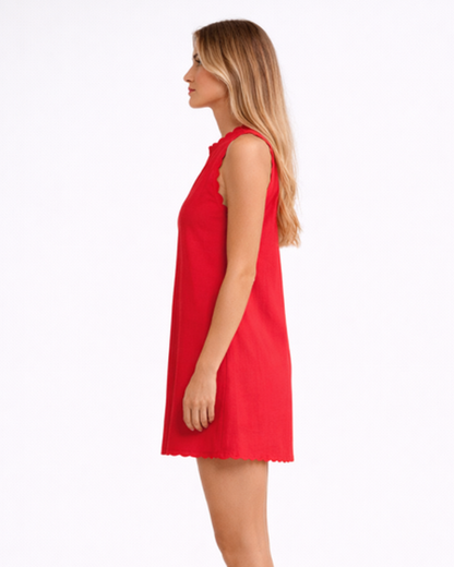 Robe Courte Évasée Femme – Finitions Festonnées & Sans Manches, Légèreté Estivale Chic