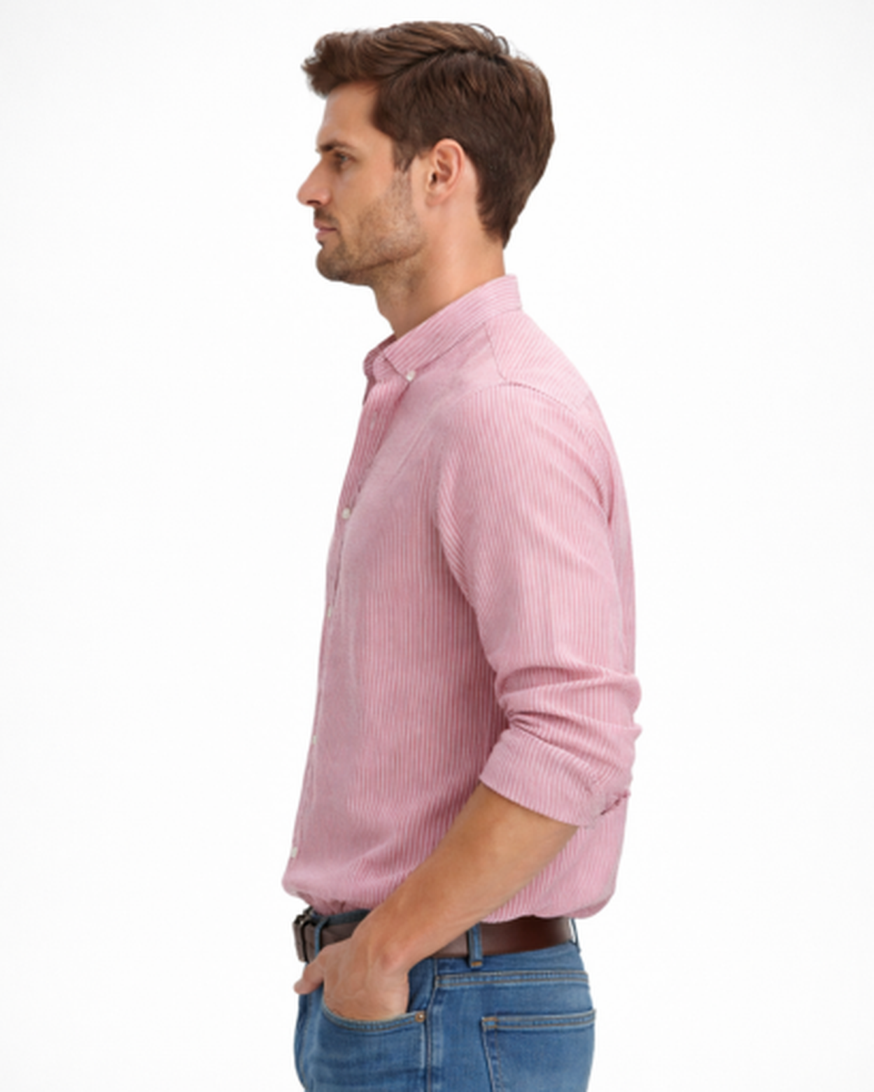 Chemise col tunisien à rayures verticales manches longues coupe ajustée