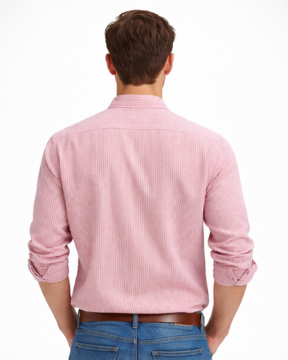 Chemise col tunisien à rayures verticales manches longues coupe ajustée
