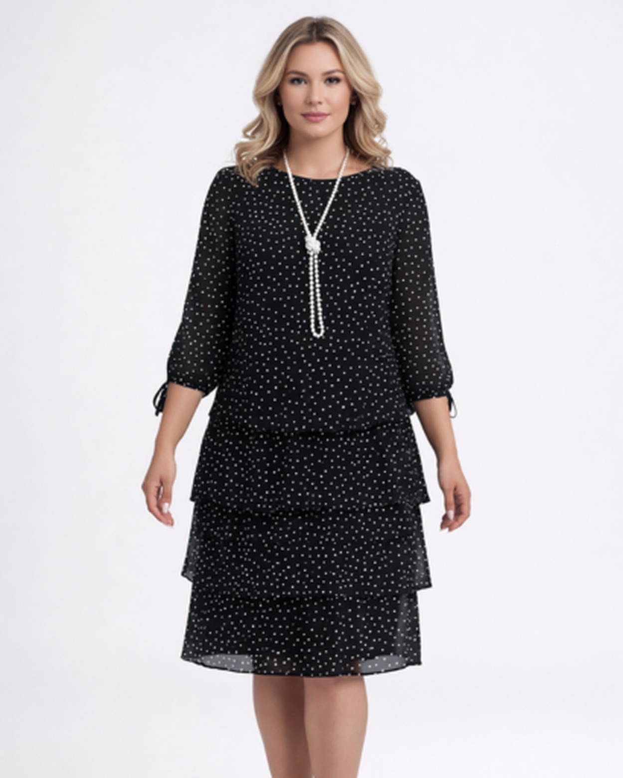 Robe Femme Fluide À Pois – Manches 3/4 & Volants Romantiques, Style Bohème Chic Quotidien