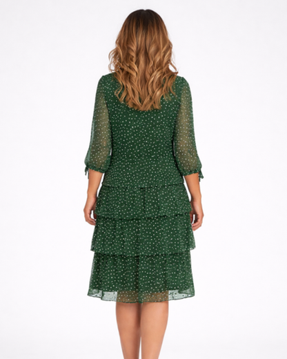 Robe Femme Fluide À Pois – Manches 3/4 & Volants Romantiques, Style Bohème Chic Quotidien
