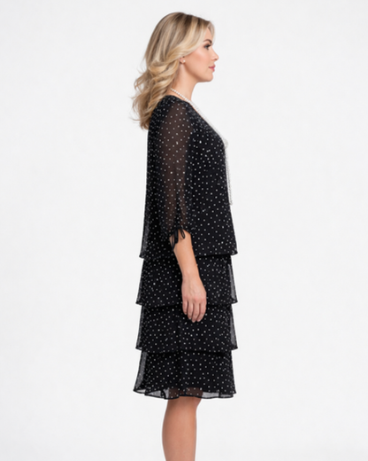 Robe Femme Fluide À Pois – Manches 3/4 & Volants Romantiques, Style Bohème Chic Quotidien