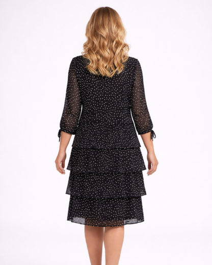 Robe Femme Fluide À Pois – Manches 3/4 & Volants Romantiques, Style Bohème Chic Quotidien