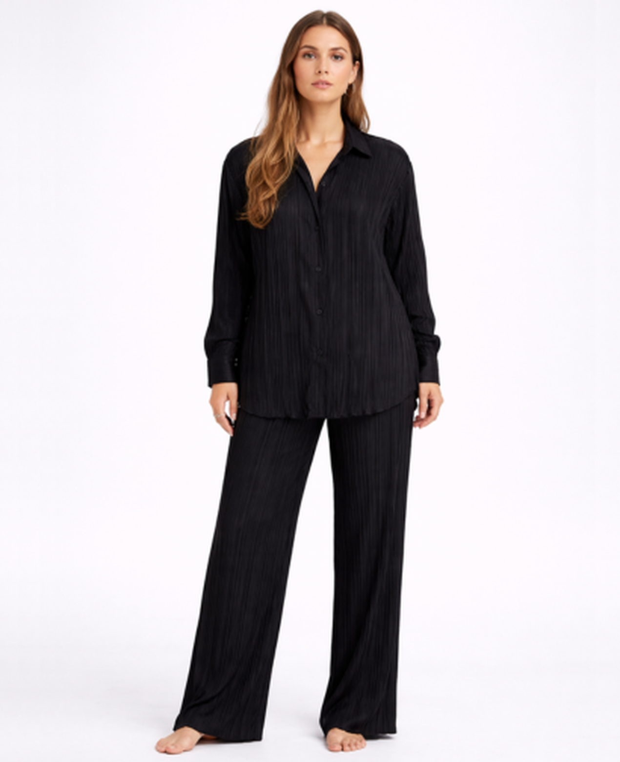 Ensemble Femme – Chemise & Pantalon Fluide Coupe Large, Style Décontracté Confort Chic