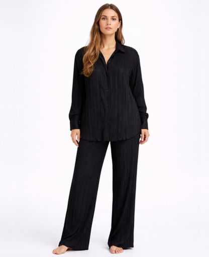 Ensemble Femme – Chemise & Pantalon Fluide Coupe Large, Style Décontracté Confort Chic