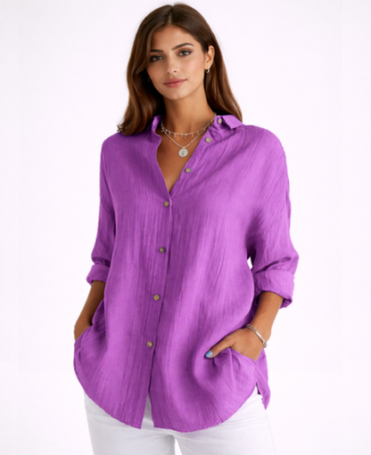 Chemise Femme Fluide – Col Classique & Manches Longues, Élégance Intemporelle Chic