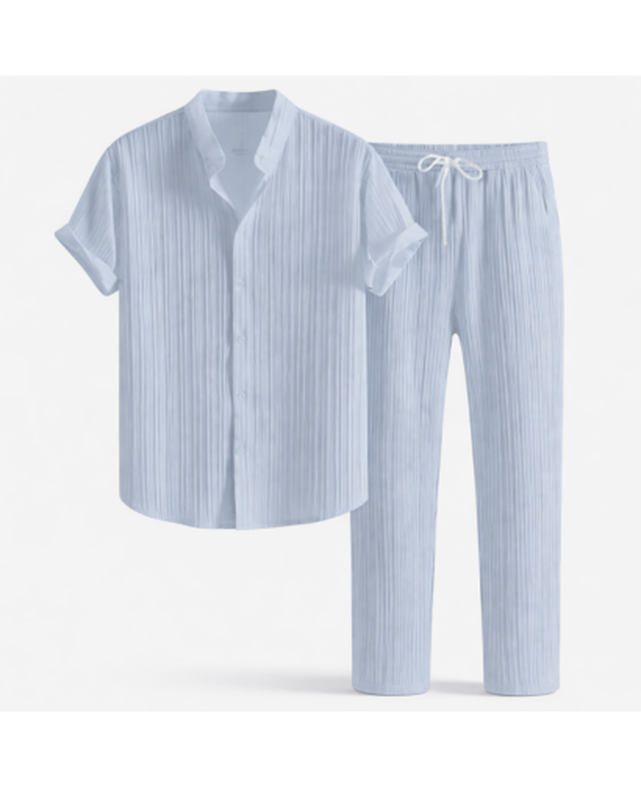 Ensemble Homme – Chemise Texturée Manches Courtes & Pantalon Droit, Style Estival Chic