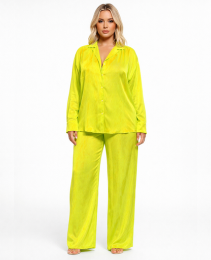 Ensemble Femme – Chemise & Pantalon Fluide Coupe Large, Style Décontracté Confort Chic