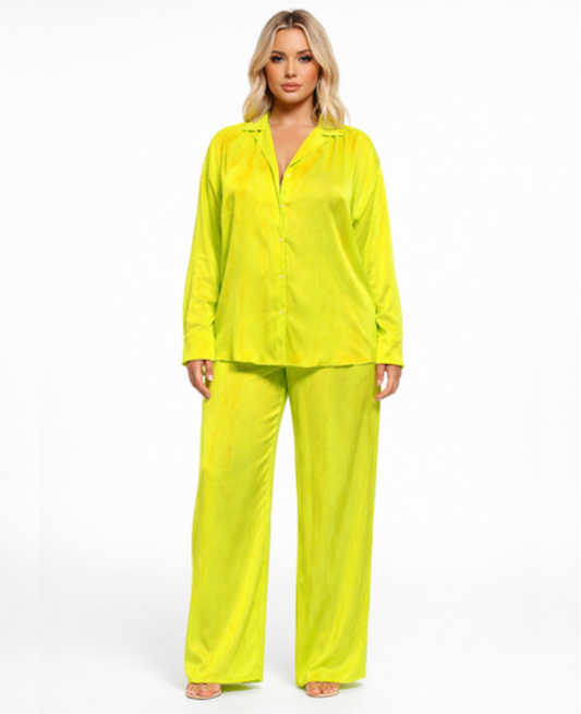 Ensemble Femme – Chemise & Pantalon Fluide Coupe Large, Style Décontracté Confort Chic