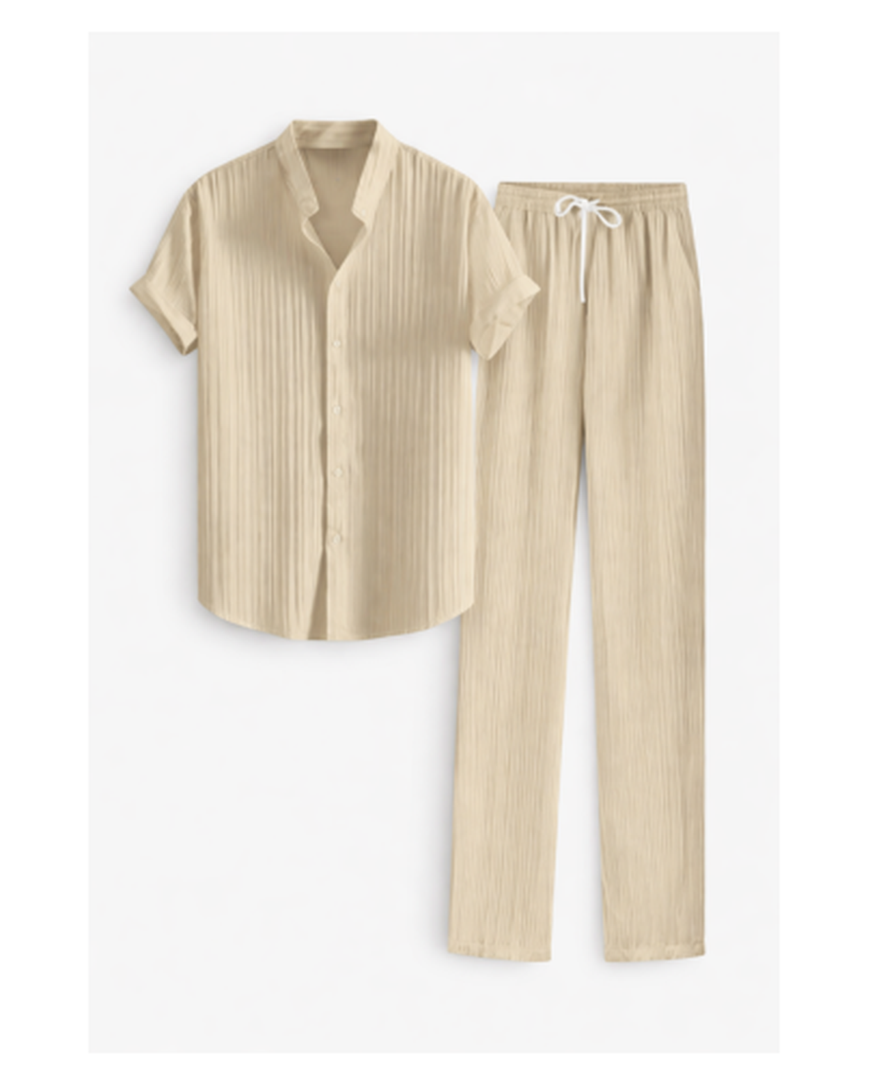 Ensemble Homme – Chemise Texturée Manches Courtes & Pantalon Droit, Style Estival Chic