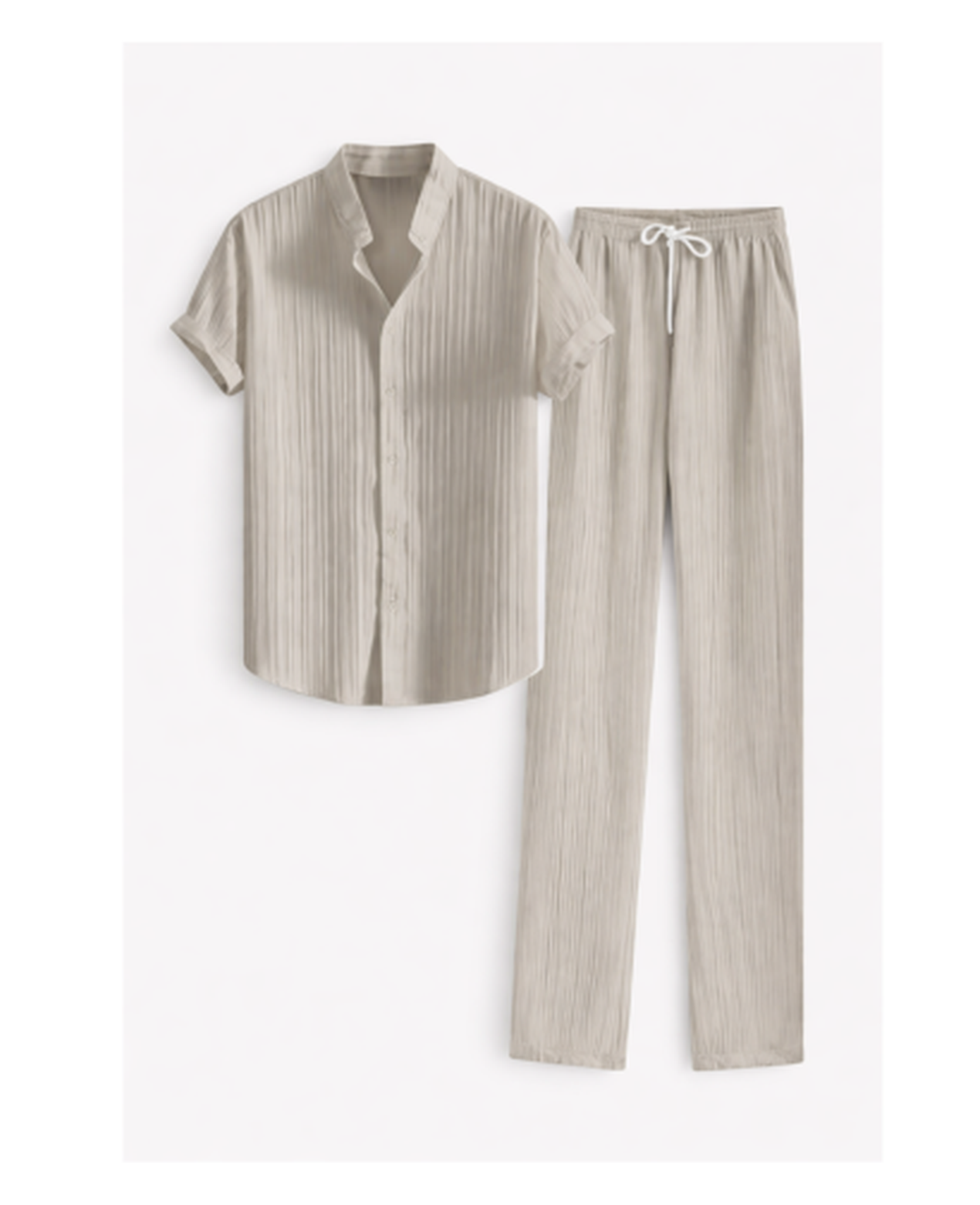 Ensemble Homme – Chemise Texturée Manches Courtes & Pantalon Droit, Style Estival Chic