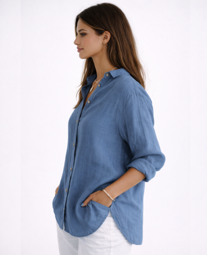 Chemise Femme Fluide – Col Classique & Manches Longues, Élégance Intemporelle Chic