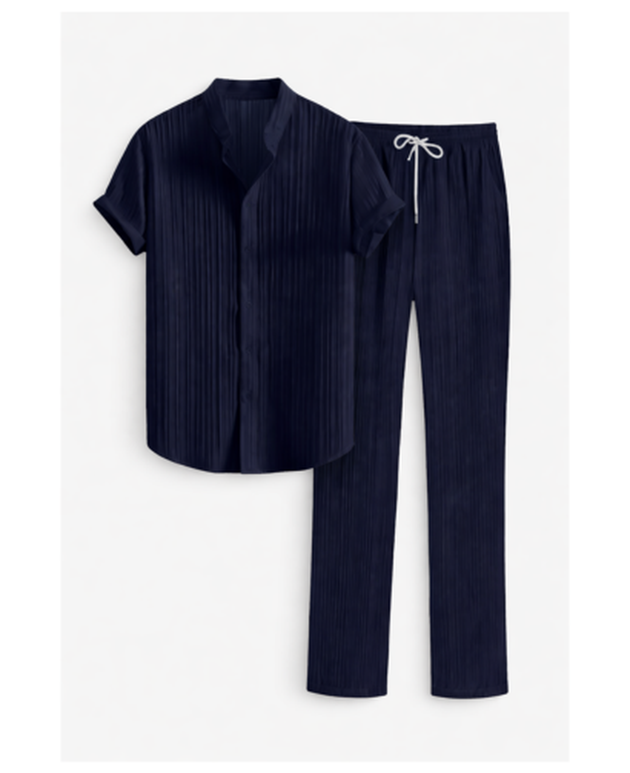 Ensemble Homme – Chemise Texturée Manches Courtes & Pantalon Droit, Style Estival Chic