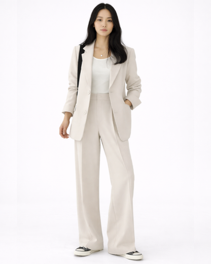 Ensemble Tailleur Femme – Blazer Structuré & Pantalon Large Fluide | Bureau Chic & Cérémonie