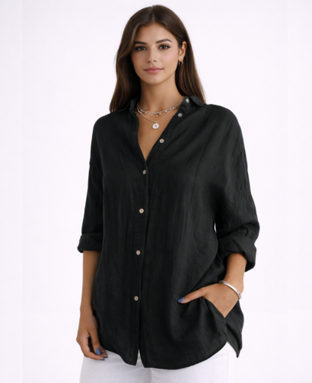 Chemise Femme Fluide – Col Classique & Manches Longues, Élégance Intemporelle Chic