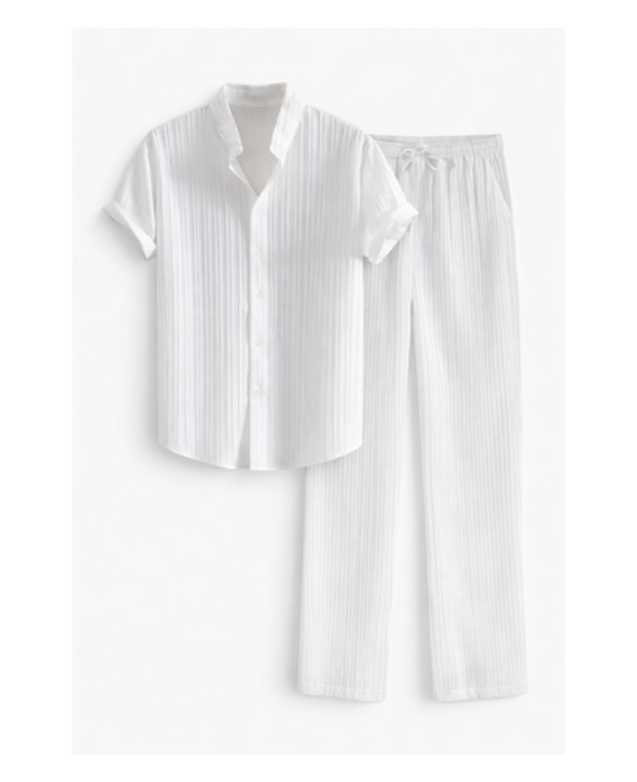 Ensemble Homme – Chemise Texturée Manches Courtes & Pantalon Droit, Style Estival Chic