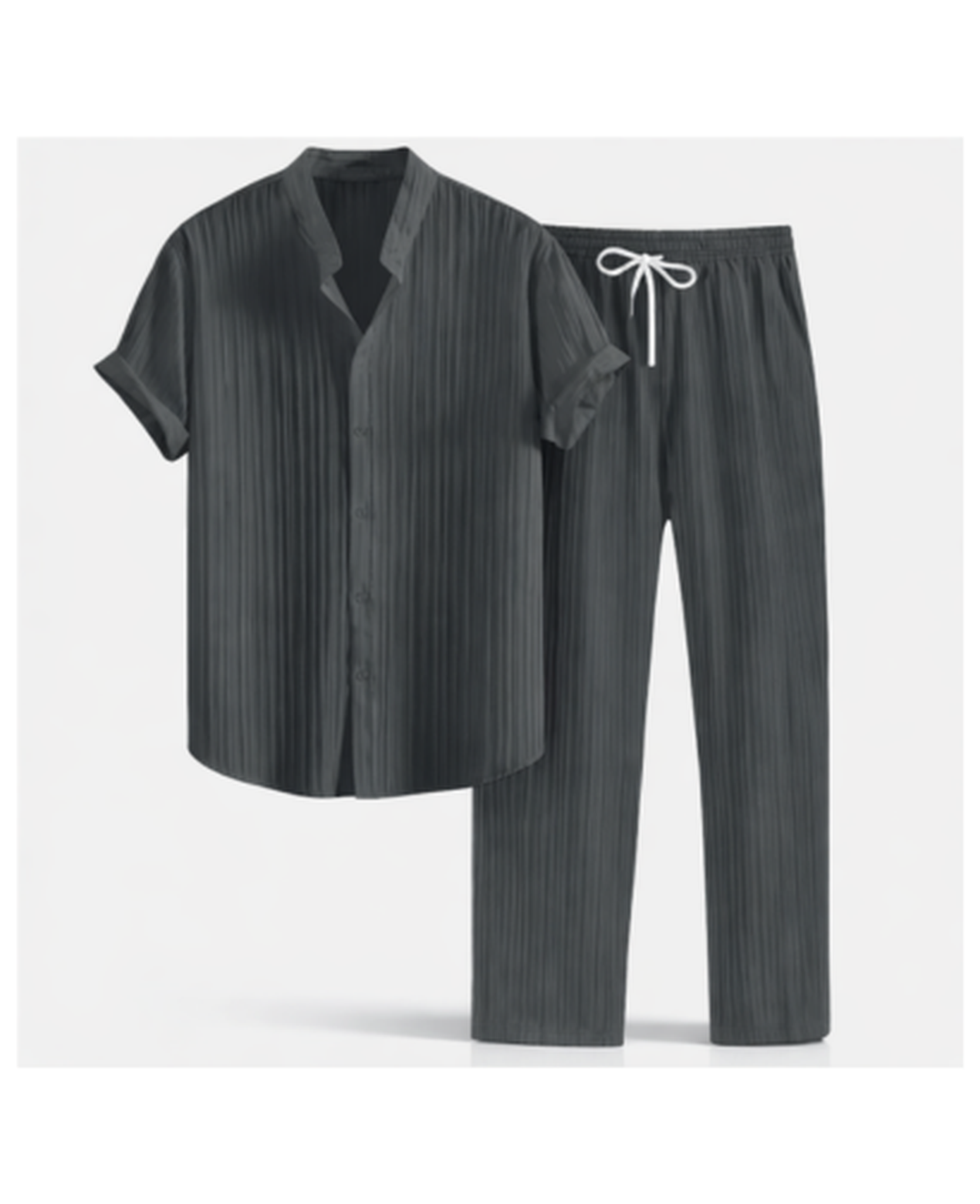 Ensemble Homme – Chemise Texturée Manches Courtes & Pantalon Droit, Style Estival Chic