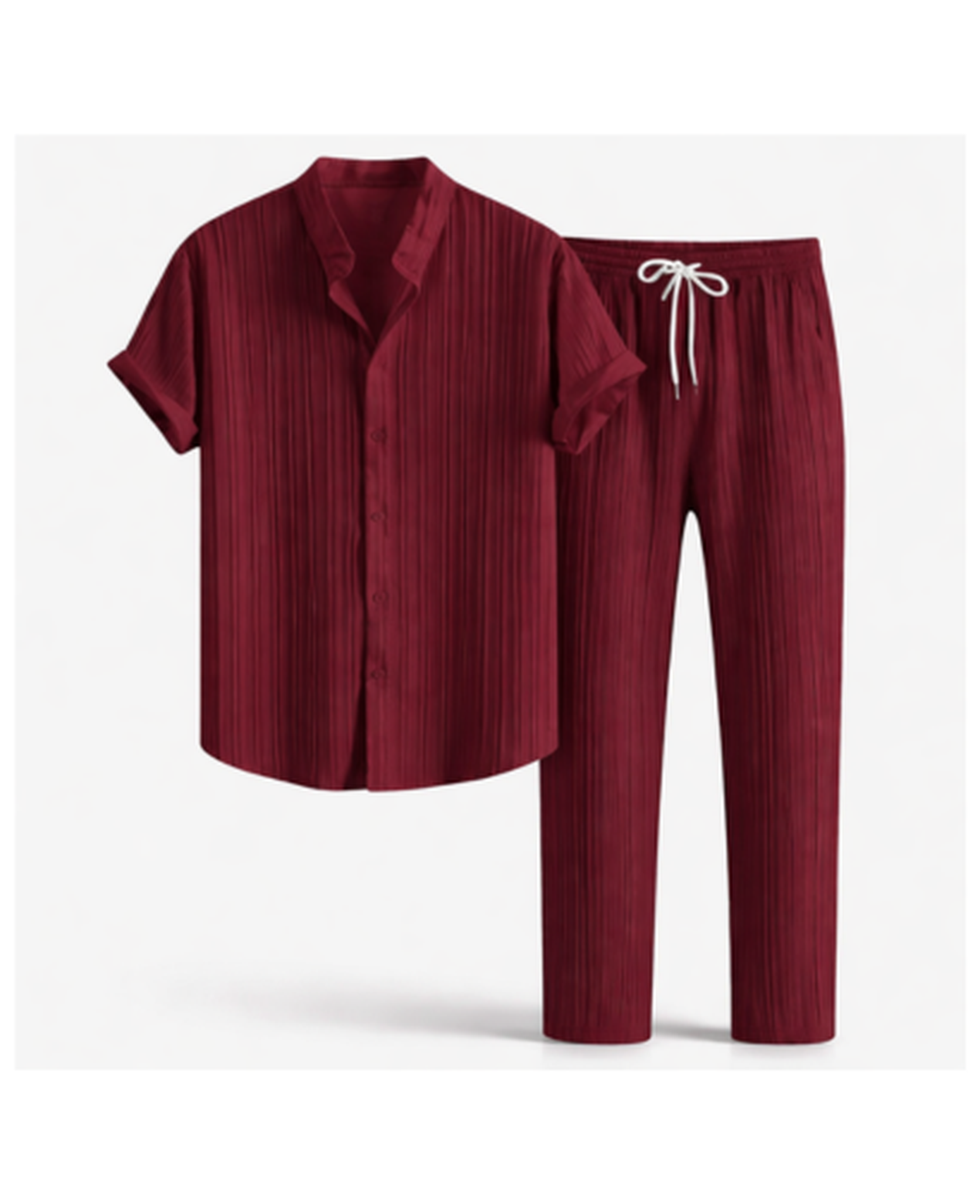 Ensemble Homme – Chemise Texturée Manches Courtes & Pantalon Droit, Style Estival Chic