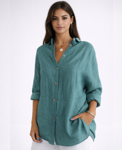 Chemise Femme Fluide – Col Classique & Manches Longues, Élégance Intemporelle Chic