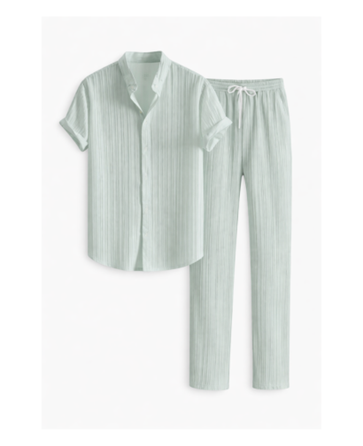 Ensemble Homme – Chemise Texturée Manches Courtes & Pantalon Droit, Style Estival Chic