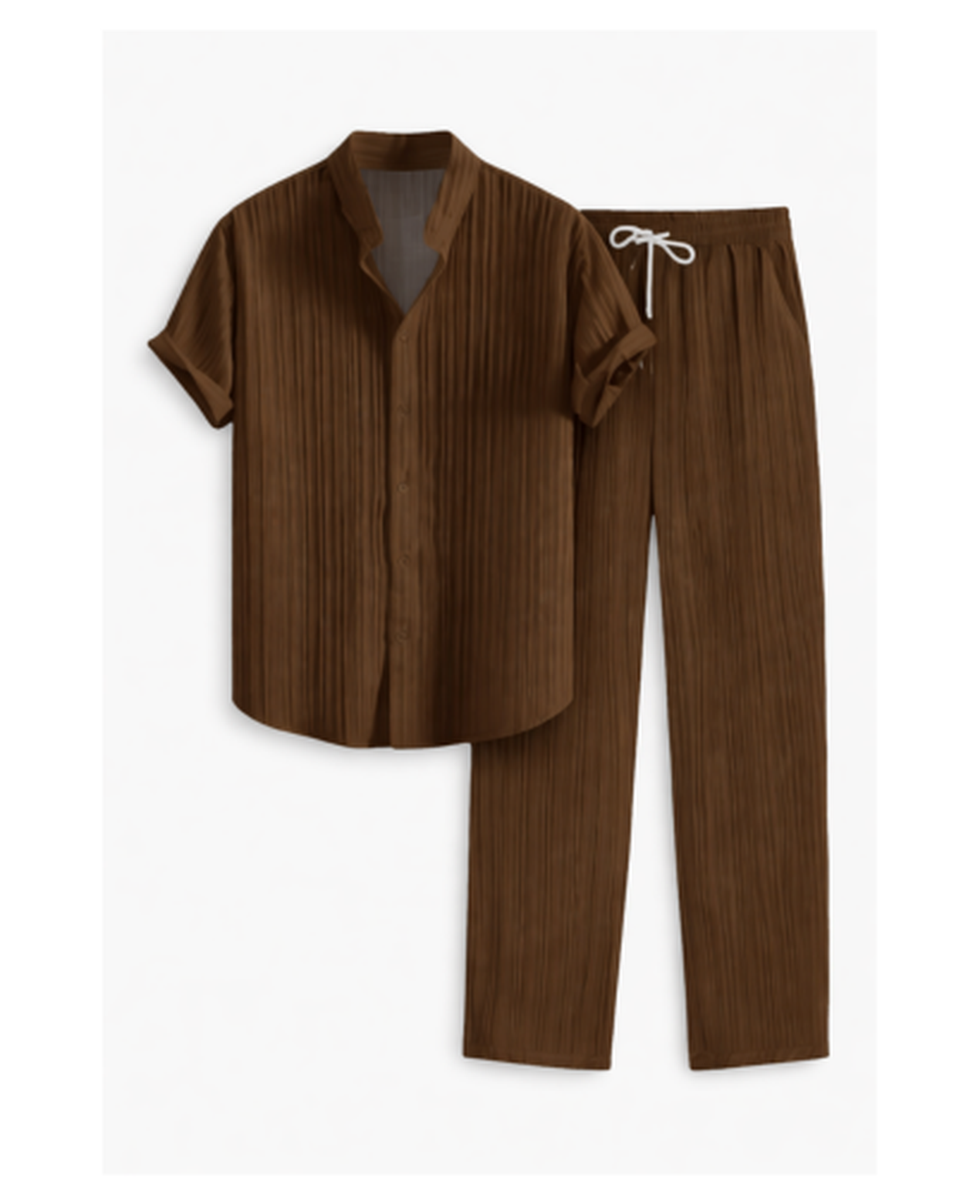 Ensemble Homme – Chemise Texturée Manches Courtes & Pantalon Droit, Style Estival Chic