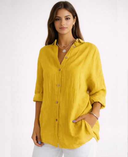 Chemise Femme Fluide – Col Classique & Manches Longues, Élégance Intemporelle Chic