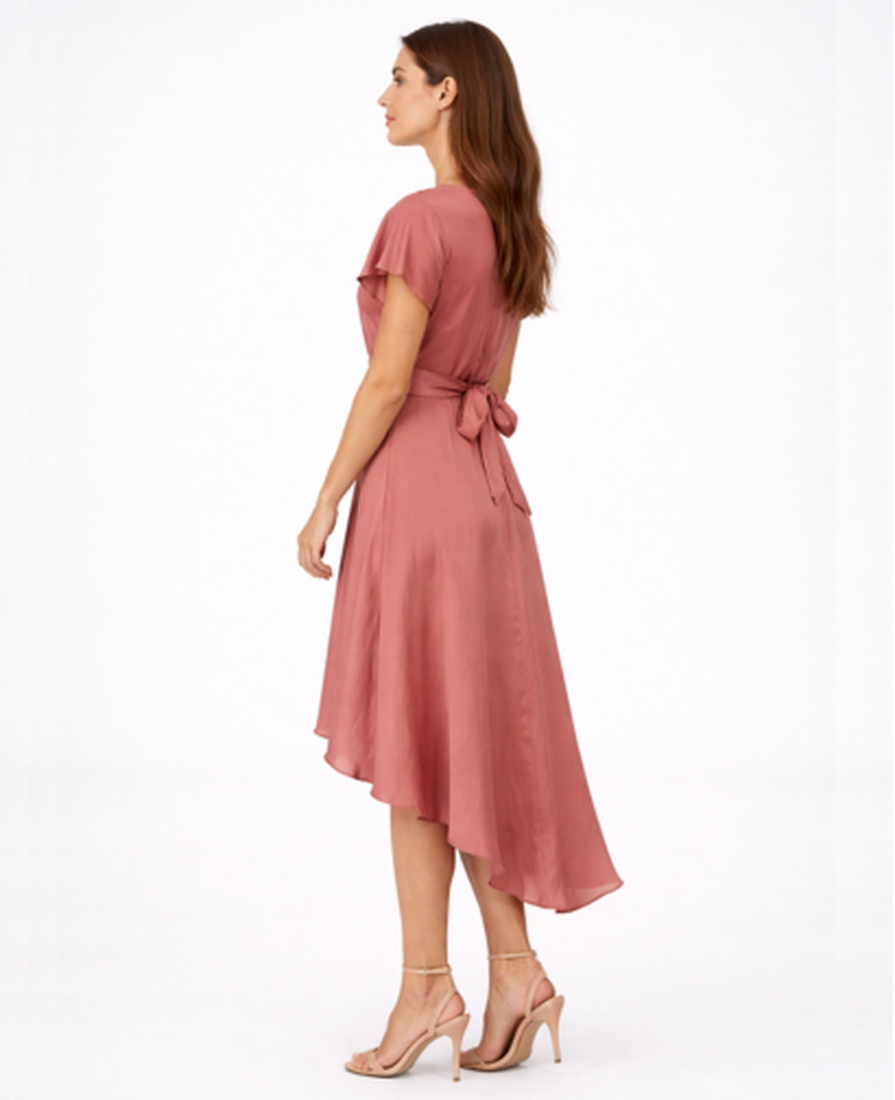 Robe Midi Femme Col en V – Coupe Évasée & Ceinture Nouée Asymétrique, Élégance Cocktail