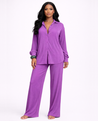 Ensemble Femme – Chemise & Pantalon Fluide Coupe Large, Style Décontracté Confort Chic