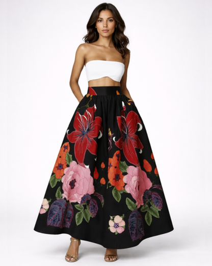 Jupe Longue Femme – Taille Haute Évasée Fluide & Imprimé Floral | Jupe Bohème Été