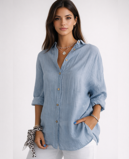 Chemise Femme Fluide – Col Classique & Manches Longues, Élégance Intemporelle Chic