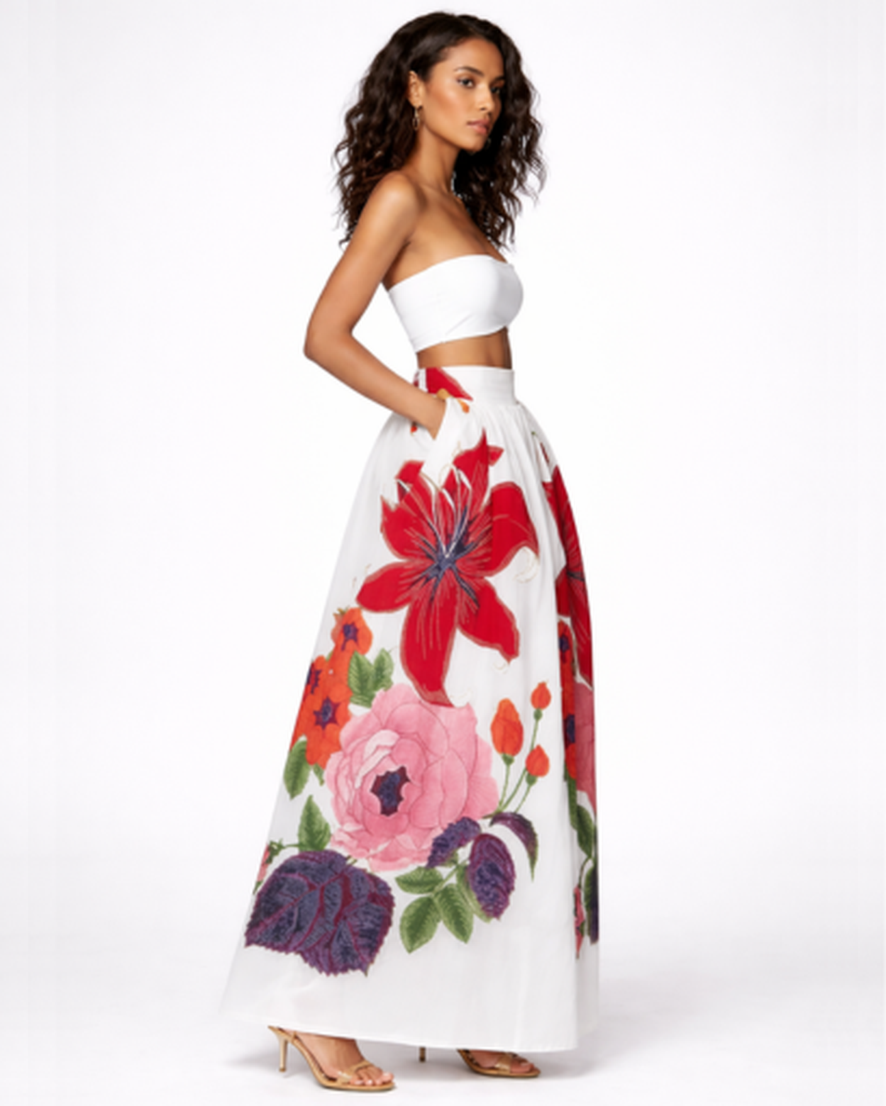Jupe Longue Femme – Taille Haute Évasée Fluide & Imprimé Floral | Jupe Bohème Été