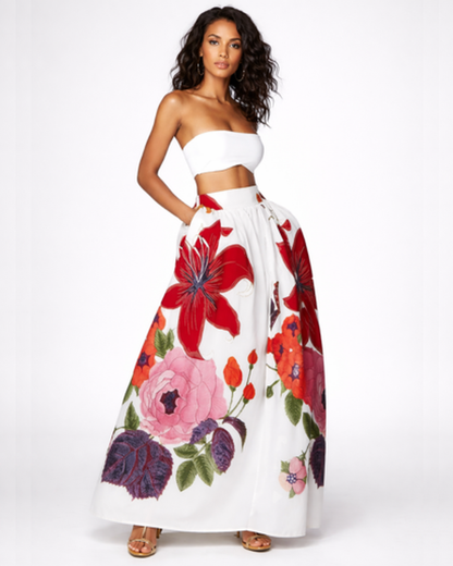 Jupe Longue Femme – Taille Haute Évasée Fluide & Imprimé Floral | Jupe Bohème Été