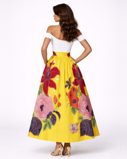 Jupe Longue Femme – Taille Haute Évasée Fluide & Imprimé Floral | Jupe Bohème Été