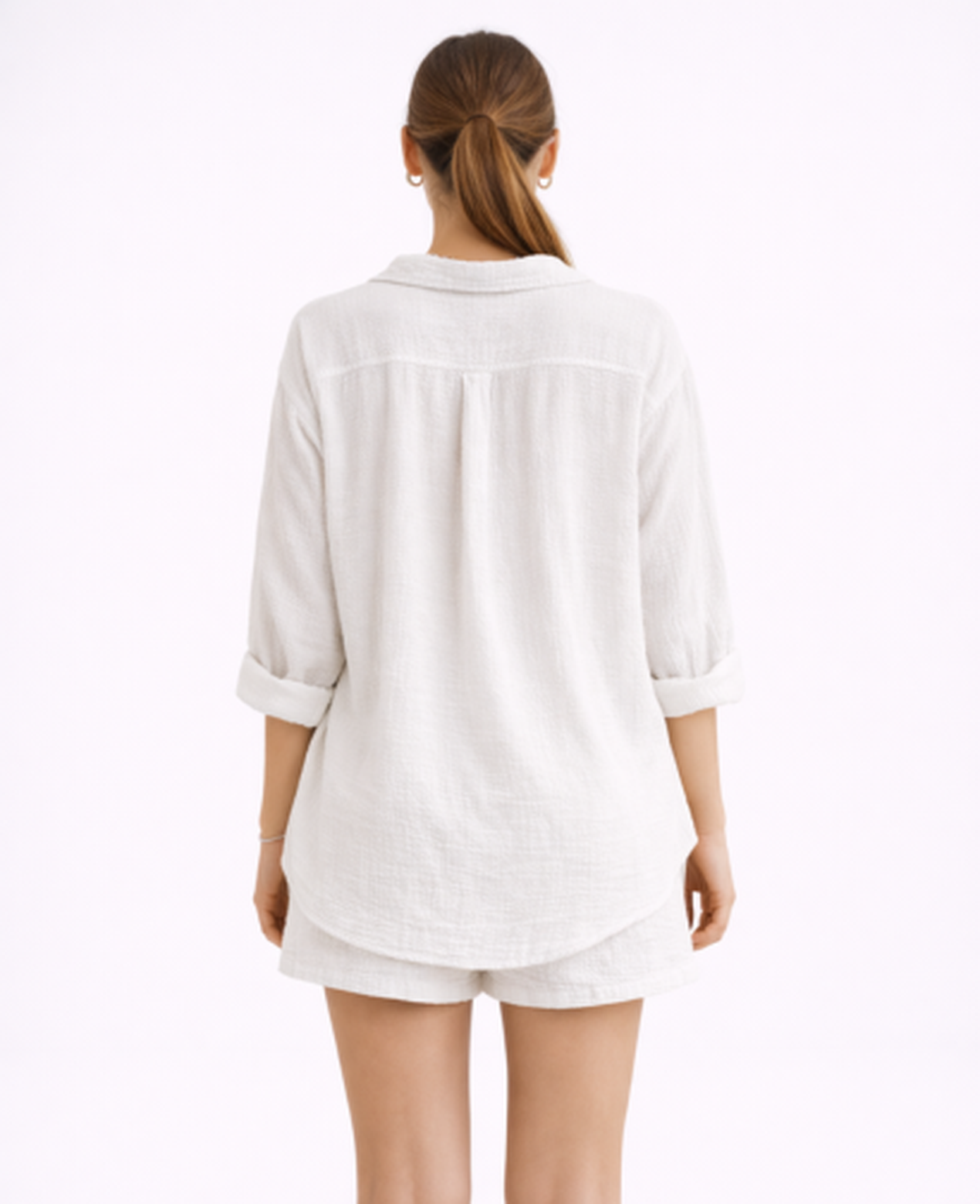 Ensemble Short Femme – Chemise Fluide Boutonnée & Taille Élastique, Style Estival Chic