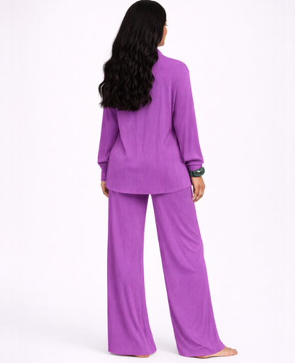 Ensemble Femme – Chemise & Pantalon Fluide Coupe Large, Style Décontracté Confort Chic