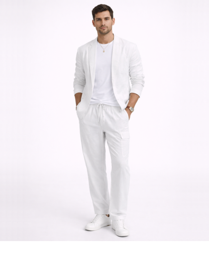 Ensemble Homme Décontracté – Veste Légère & Pantalon Coupe Droite, Style Casual Chic Été | Tenue Estivale