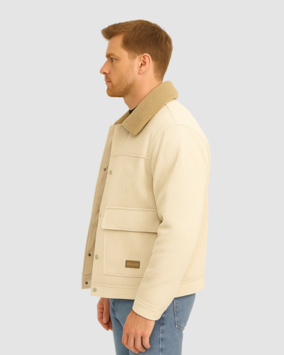 Veste homme velours côtelé doublure polaire portée en ville