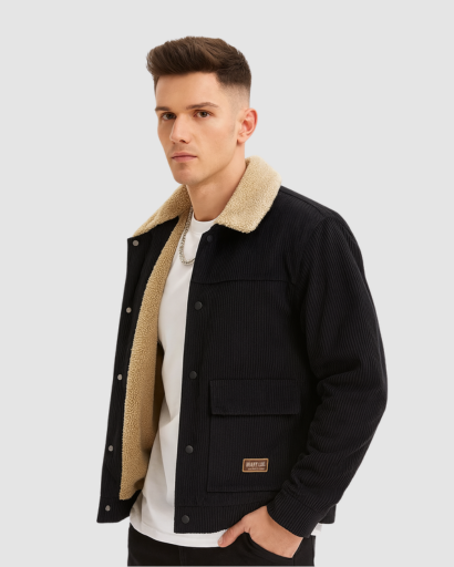 Veste homme velours côtelé doublure polaire portée en ville