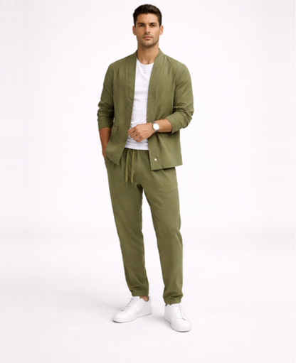 Ensemble Homme Décontracté – Veste Légère & Pantalon Coupe Droite, Style Casual Chic Été | Tenue Estivale