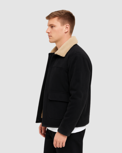 Veste homme velours côtelé doublure polaire portée en ville
