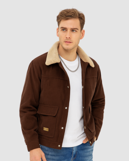 Veste homme velours côtelé doublure polaire portée en ville
